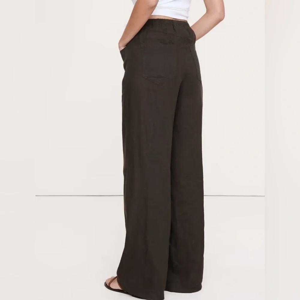 NWT! BANANA REPUBLIC STUDIO WIDE-LEG DRAWSTRING PANT IN LINEN - SMALL PETITE🩷